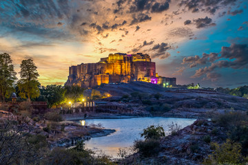 Mehrangarh Fort ancient architecture, located in Jodhpur, Rajasthan is one of the largest forts in...