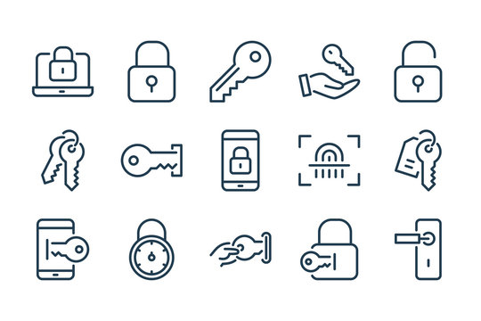 Key and lock line icons. Access, Password and Login vector linear icon set.