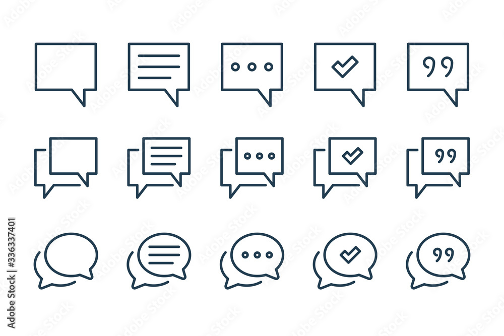 Poster chat and quote line icons. message and dialog vector icon set.