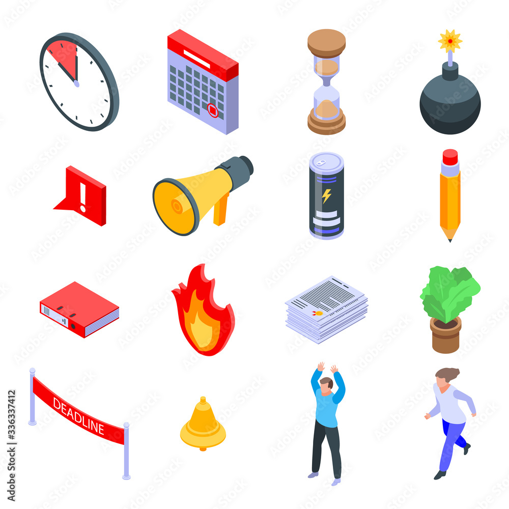 Poster deadline icons set. isometric set of deadline vector icons for web design isolated on white backgrou