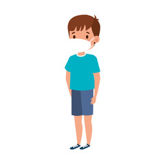 cute boy with face mask isolated icon vector illustration design