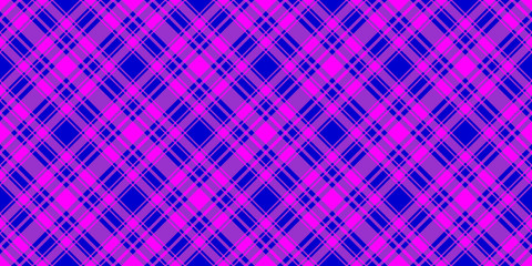 Wide checkered horizontal seamless pattern. Blue and fuchsia trend color diagonal striped background. Vector stock abstract colorfull backdrop. Surface fashion design texture