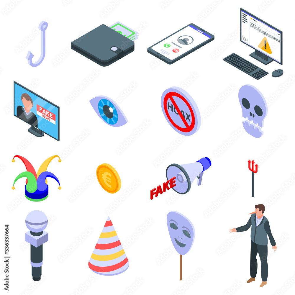 Aufkleber hoax icons set. isometric set of hoax vector icons for web design isolated on white background