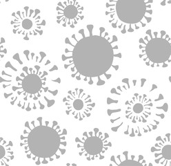 Virus, seamless pattern, solid color, white. Virus strain. Gray flat images on a white field. Vector image.  