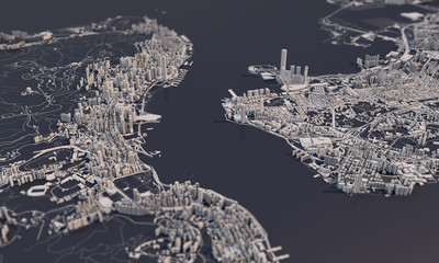 Fototapeta premium Hong Kong city map 3D Rendering. Aerial satellite view.