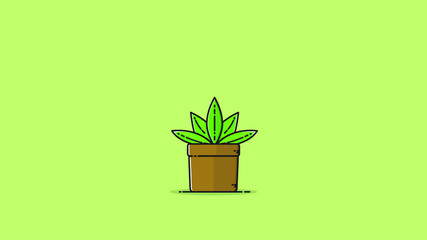 Green plant on a pot flat design vector illustration