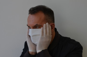 maseczka, medyczne, doktor, grypa, lek, izolowany, portret, bezpieczeństwa, choroba, osoba,...