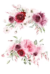 Glasschilderij Bloemen Set aquarel boeketten voor kaarten, banners, uitnodigingen. Huwelijksarrangementen met bloemen.