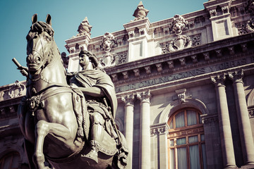 National Museum of Art and Statue of Charles IV (El Caballito de Tolsá in Mexico City) in Mexico City historic centre in Mexico.