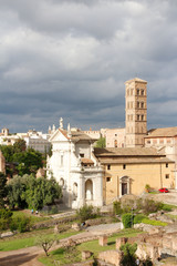 Fototapeta premium View of the Roman Forum during sunset in Rome, Italy