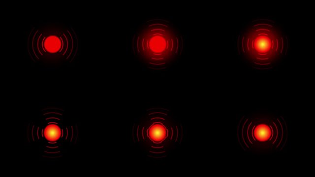 Pain red circles or localization mark flashes on a black background.