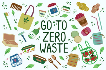 Zero waste. Hand drawn seamless zero waste pattern with slogan inscription in vector. Eco style No plastic. Vector illustration