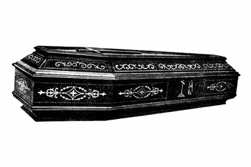 COFFIN hand carved - Original Vintage 1880s Victorian age illustration