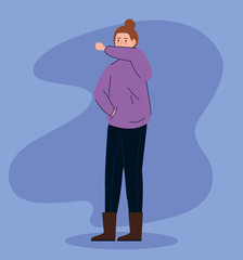 woman coughing sick avatar character vector illustration design