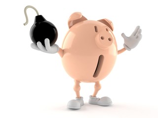 Piggy bank character holding bomb