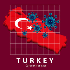 Coronavirus covid-19 map of TURKEY vector illustration with map and coronavirus object for design concept