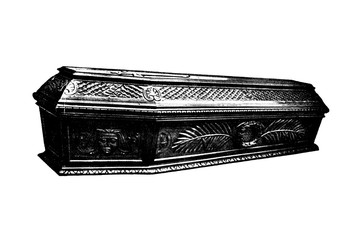 COFFIN hand carved - Original Vintage 1880s Victorian age illustration