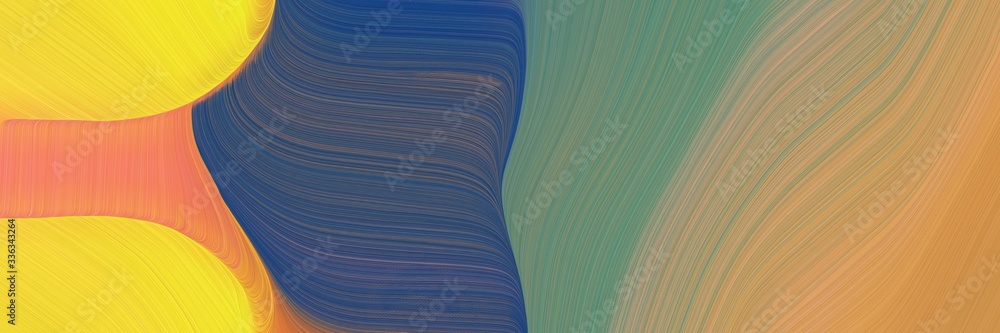 Poster abstract colorful horizontal header with dark khaki, dark slate blue and dark salmon colors. fluid curved lines with dynamic flowing waves and curves