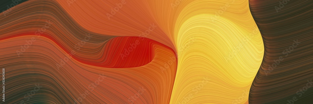 Poster abstract dynamic header design with sienna, pastel orange and very dark green colors. fluid curved flowing waves and curves