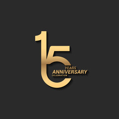 15 years anniversary celebration logotype with elegant modern number gold color for celebration - obrazy, fototapety, plakaty