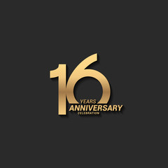 16 years anniversary celebration logotype with elegant modern number gold color for celebration - obrazy, fototapety, plakaty