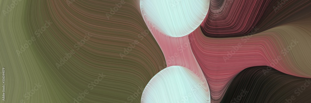 Poster abstract colorful designed horizontal banner with dark olive green, light gray and rosy brown colors. fluid curved lines with dynamic flowing waves and curves