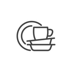 Outline Icon Tableware Plates Cup Dish Wash.