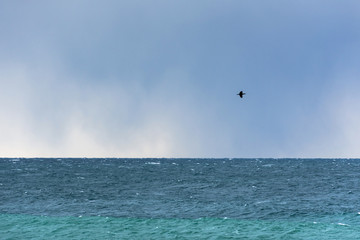 Beautiful wide landscape view of the Black sea on a cloudy day before a storm. Sea on a cloudy day...