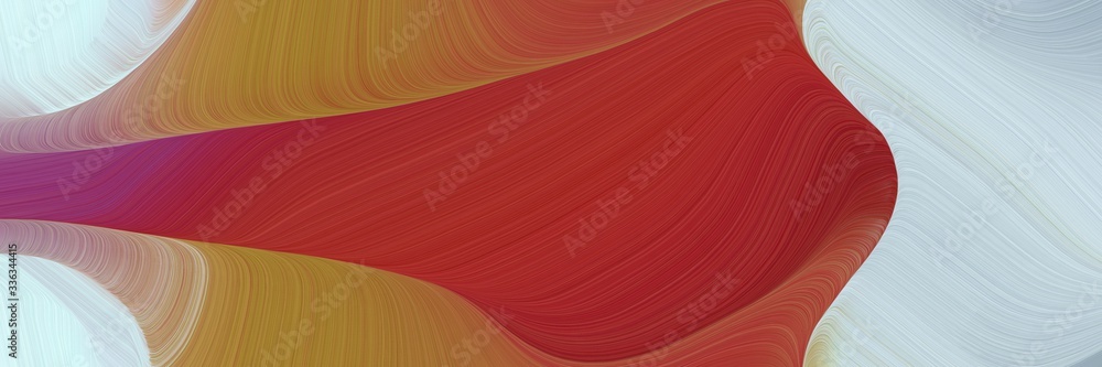Poster abstract surreal horizontal banner with light gray, firebrick and peru colors. fluid curved lines with dynamic flowing waves and curves
