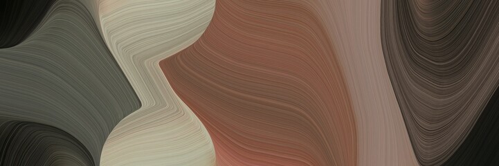 Obraz premium abstract decorative designed horizontal banner with pastel brown, very dark green and dark gray colors. fluid curved lines with dynamic flowing waves and curves