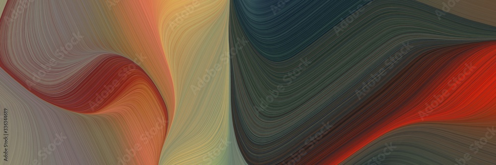 Poster abstract artistic horizontal banner with dark slate gray, peru and sienna colors. fluid curved lines
