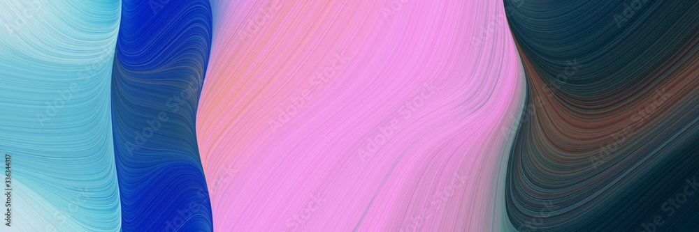 Poster abstract dynamic horizontal banner with teal blue, very dark blue and plum colors. fluid curved lines with dynamic flowing waves and curves