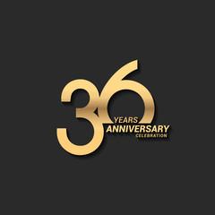 36 years anniversary celebration logotype with elegant modern number gold color for celebration - obrazy, fototapety, plakaty