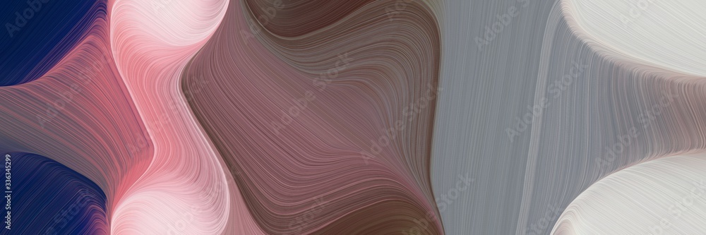 Poster abstract moving horizontal header with old lavender, light gray and very dark blue colors. fluid curved lines with dynamic flowing waves and curves