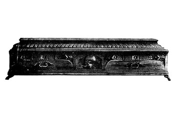 COFFIN hand carved - Original Vintage 1880s Victorian age illustration