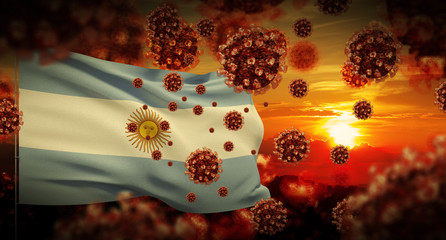 COVID-19 Coronavirus 2019-nCov virus outbreak lockdown concept concept with flag of Argentina. 3D illustration.