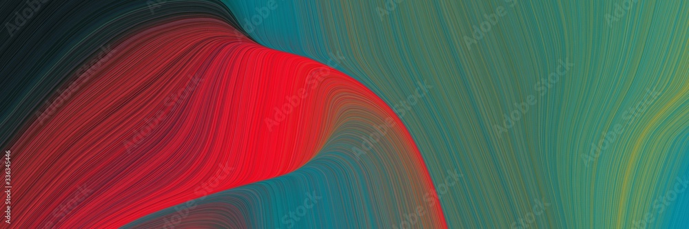 Poster abstract colorful horizontal banner with sea green, crimson and old mauve colors. fluid curved lines