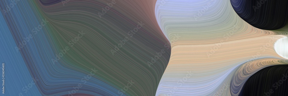 Poster abstract modern designed horizontal header with dim gray, silver and black colors. fluid curved flowing waves and curves