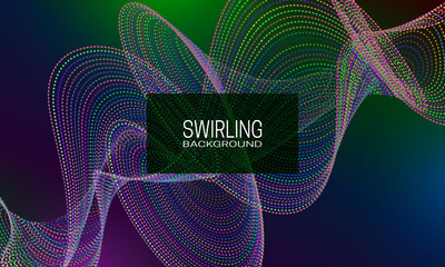 Swirling background design with multicoloured flow of dots and lines. Abstract iridescent background for banner, flyer or poster.