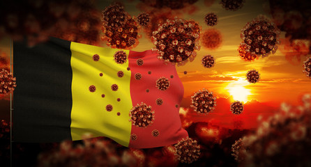 COVID-19 Coronavirus 2019-nCov virus outbreak lockdown concept concept with flag of Belgium. 3D illustration.