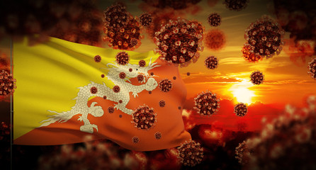 COVID-19 Coronavirus 2019-nCov virus outbreak lockdown concept concept with flag of Bhutan. 3D illustration.