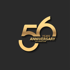 56 years anniversary celebration logotype with elegant modern number gold color for celebration - obrazy, fototapety, plakaty