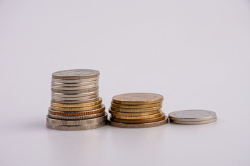 Coins isolated on white background. Close-up