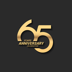65 years anniversary celebration logotype with elegant modern number gold color for celebration - obrazy, fototapety, plakaty