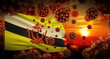 COVID-19 Coronavirus 2019-nCov virus outbreak lockdown concept concept with flag of Brunei. 3D illustration.