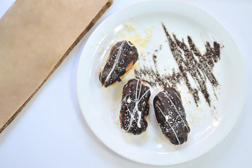 Brewing cakes with chocolate. Coffee desserts. Delicious dessert with coffee.