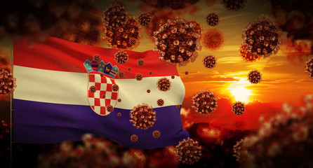 COVID-19 Coronavirus 2019-nCov virus outbreak lockdown concept concept with flag of Croatia. 3D illustration.