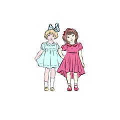 Beautiful little girls on white background. Positive friends standing together. Happy children. Youth lifestyle. Healthy baby. Fun childhood moment. 