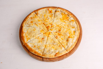 Italian Fast food pizza 4 cheeses on a white background