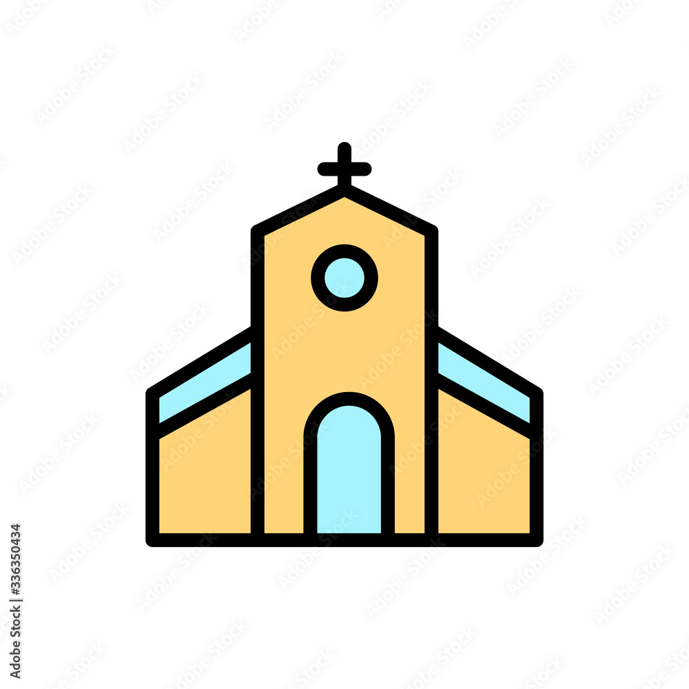 Poster church building outline color icon. simple outline color vector elements of religious holiday for ui